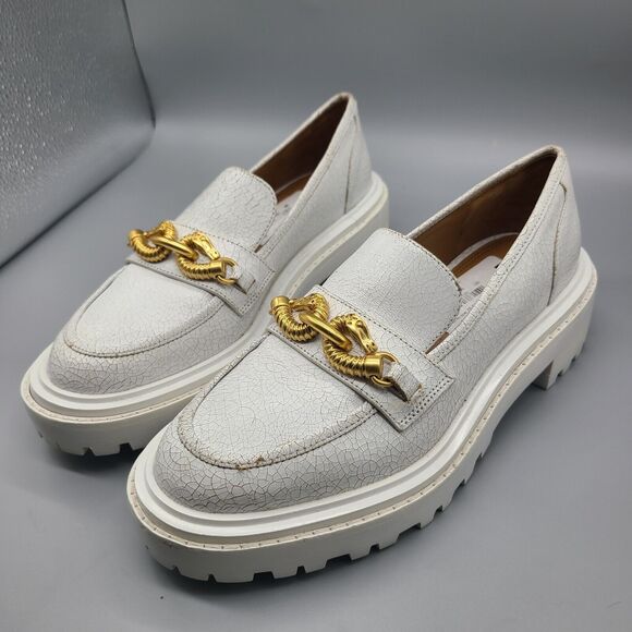 Tory Burch Jessa Lug Sole Loafer white crackled distressed  sz 7- 7.5 worn once - Picture 1 of 12
